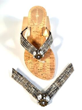 Lindsay Phillips SwitchFlops Tweed and Brass Flower Interchangeable Straps Sz M